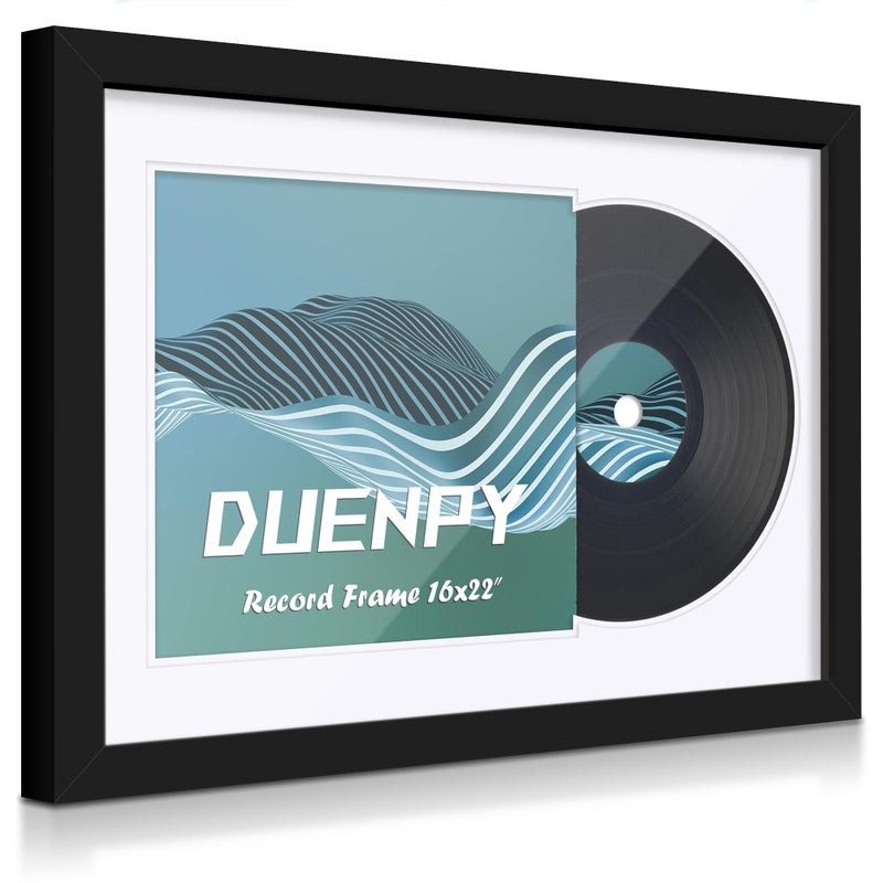 DUENPY Vinyl Record Display Frame 16x22 Inches Display Record Album and 125x125 Album Cover ArtWhite Bottom Mat Wall Mount