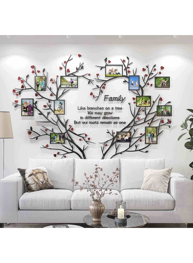 DecorSmart Love Family Tree Wall Decor Picture Frame Collage Removable 3D DIY Acrylic Wall Stickers for Living Room with Red Heart and Quote Family Like Branches on a Tree - Image 1