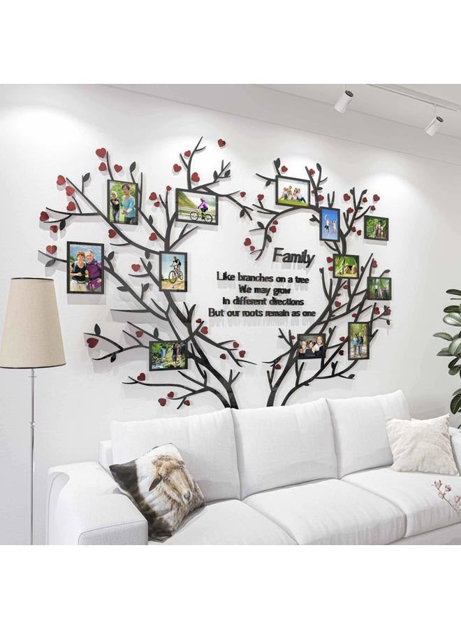 DecorSmart Love Family Tree Wall Decor Picture Frame Collage Removable 3D DIY Acrylic Wall Stickers for Living Room with Red Heart and Quote Family Like Branches on a Tree - Image 2