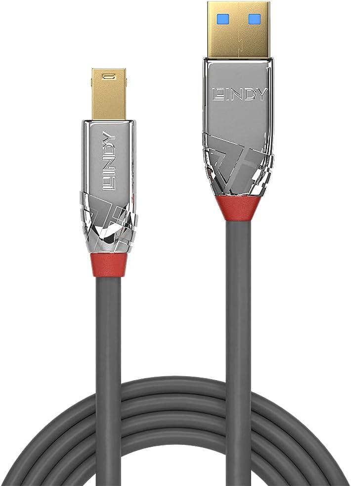 Lindy كابل USB 3.2 من النوع A إلى B بطول 2 متر، 5 جيجابت في الثانية، خط كرومو