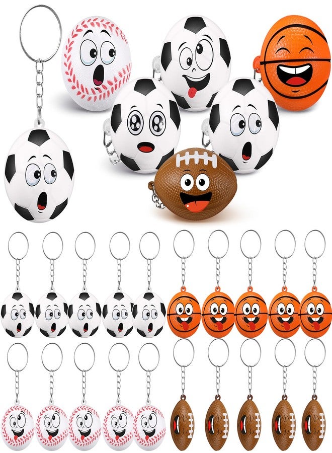 Arrowbash 32 Pcs 12 Pcs Keychains Gifts Mini Sport Face Stress Balls Keychain for Classroom Exchange for Stress Ball Sports Valentines for Boys, Girls School Party Favors - Image 1
