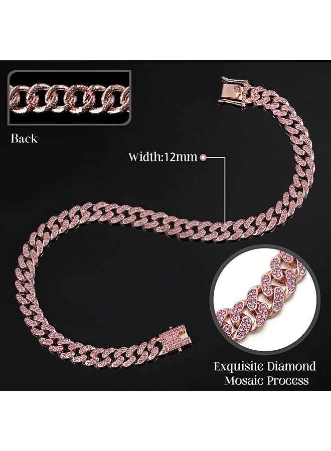 LEIFIDE Dog Chain Collar Diamond Link Puppy Collar 12 mm Wide Dog Necklace Metal Cat Chain Pet Crystal Necklace Jewelry Accessories for Small Medium Large Pet(8 Inch,Rose Gold, Pink) - Image 2