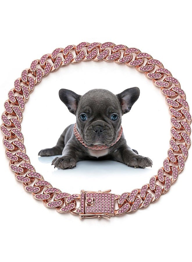 LEIFIDE Dog Chain Collar Diamond Link Puppy Collar 12 mm Wide Dog Necklace Metal Cat Chain Pet Crystal Necklace Jewelry Accessories for Small Medium Large Pet(8 Inch,Rose Gold, Pink) - Image 1