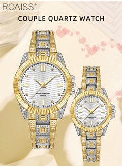 roaiss Stainless Steel Strap Couple Quartz Watch Set, Analog Display Round Dial, Waterproof Luminous Exquisite Fashion Wristwatch Suitable for Men Women, Gold and Silver  - Image 2
