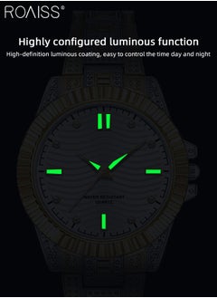 roaiss Stainless Steel Strap Couple Quartz Watch Set, Analog Display Round Dial, Waterproof Luminous Exquisite Fashion Wristwatch Suitable for Men Women, Gold and Silver  - Image 5