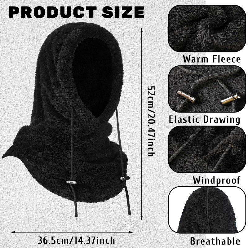 Chicingyou 4 Pcs Winter Fleece Balaclava Ski Face Mask and Glove Set for Men Women Windproof Sherpa Hood Scarf Neck Warm Hat(Black and Grey) - Image 2