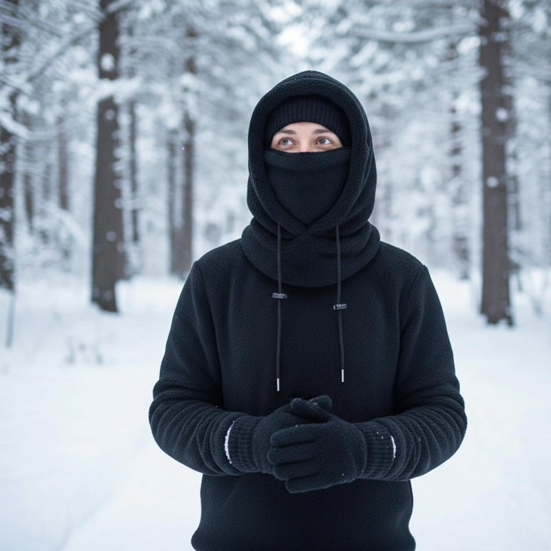 Chicingyou 4 Pcs Winter Fleece Balaclava Ski Face Mask and Glove Set for Men Women Windproof Sherpa Hood Scarf Neck Warm Hat(Black and Grey) - Image 5