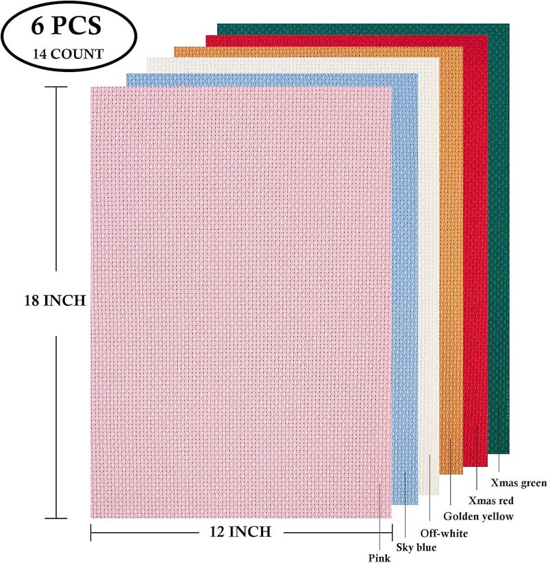 CANFOISON 6 Pieces Aida Cloth 14 Count, Cross Stitch Fabric 6 Colors, 12 inch by 18 inch - Image 2