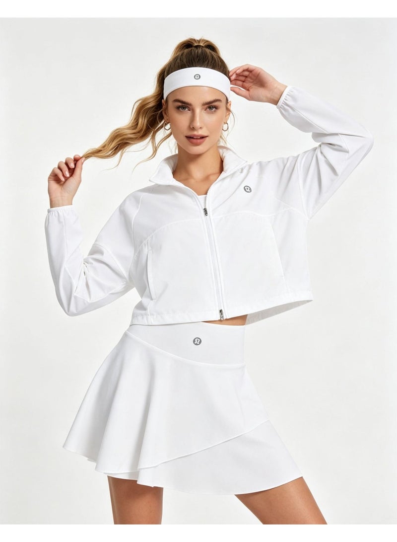 Lululemon ice breathable UV-proof quick-drying yoga clothes high neck drawstring pocket long sleeve coat short skirt two-piece female - Image 5