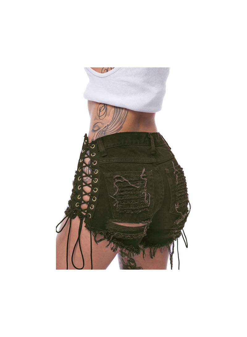 Loquat Stylish Ripped Mid-rise Women's Denim Shorts  - Image 2