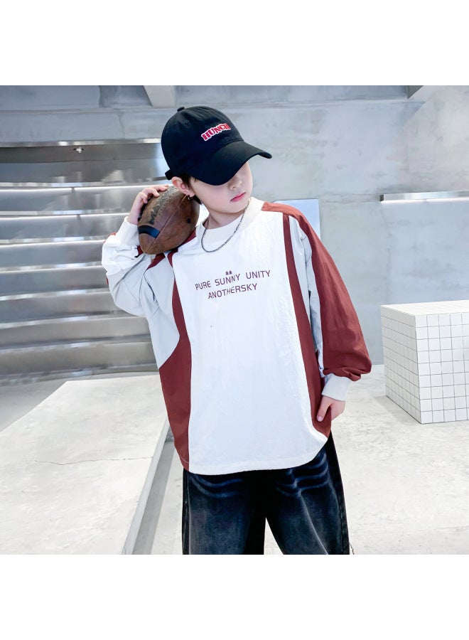Boys' Autumn Korean Style Color Block Sports Long Sleeve T-shirt  New Model For Older Children, Outdoor Loose Thin Top