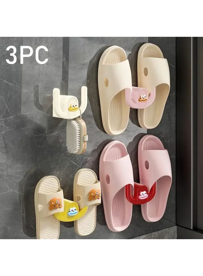 3Pcs Adhesive Animal Face Hooks For Bathroom Towel Storage In White - Image 1