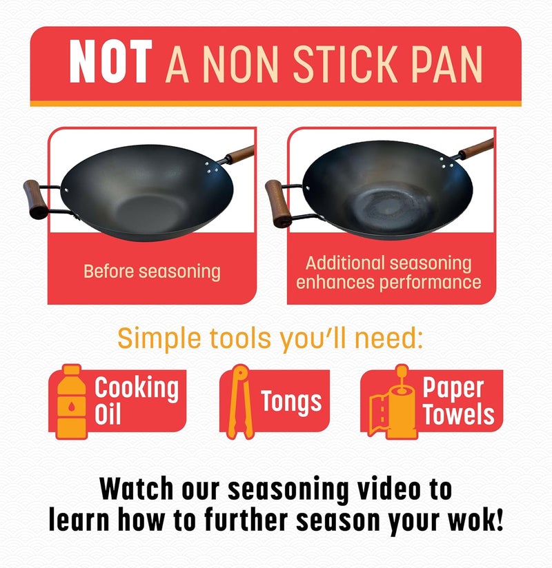 Joyce Chen Classic Series 12-Inch Preseasoned Carbon Steel Stir Fry Pan - Image 3