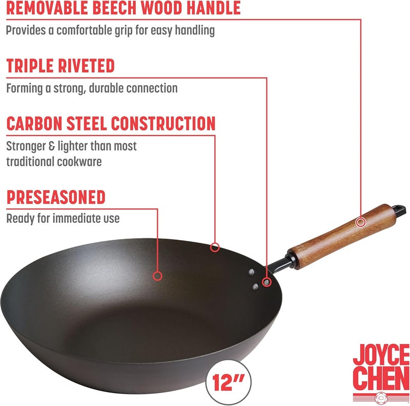 Joyce Chen Classic Series 12-Inch Preseasoned Carbon Steel Stir Fry Pan - Image 2