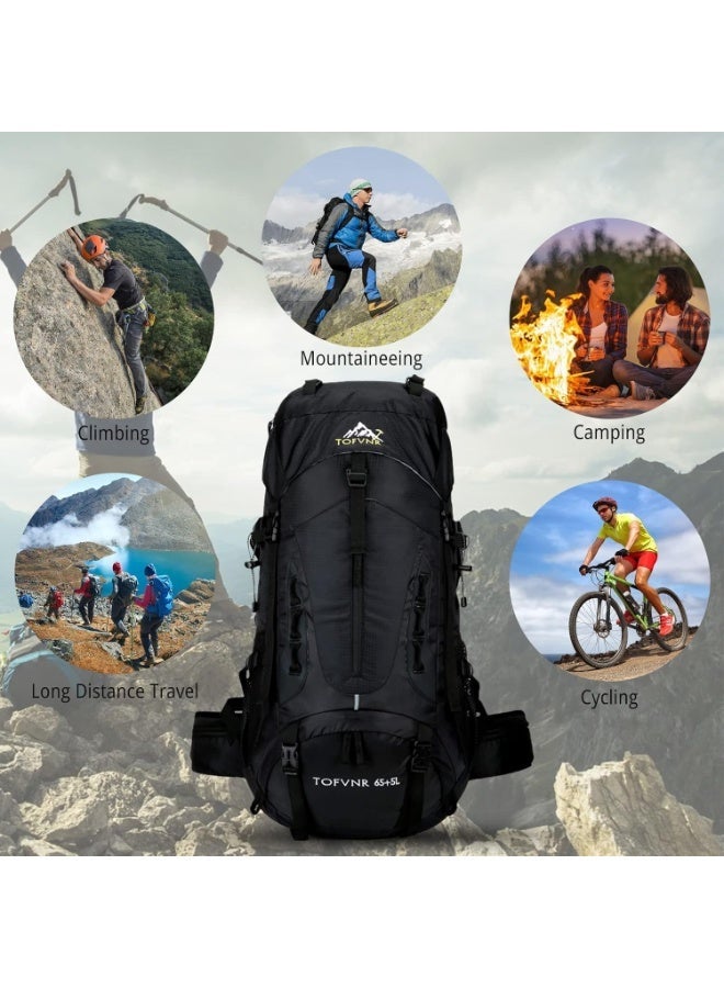 70L Large Camping Hiking Backpack , Lightweight Nylon Trekking Rucksack,For Men Women Outdoor Large Capacity Sports Mountaineering Backpack Climbing Travel Waterproof Daypack, Black - Image 5