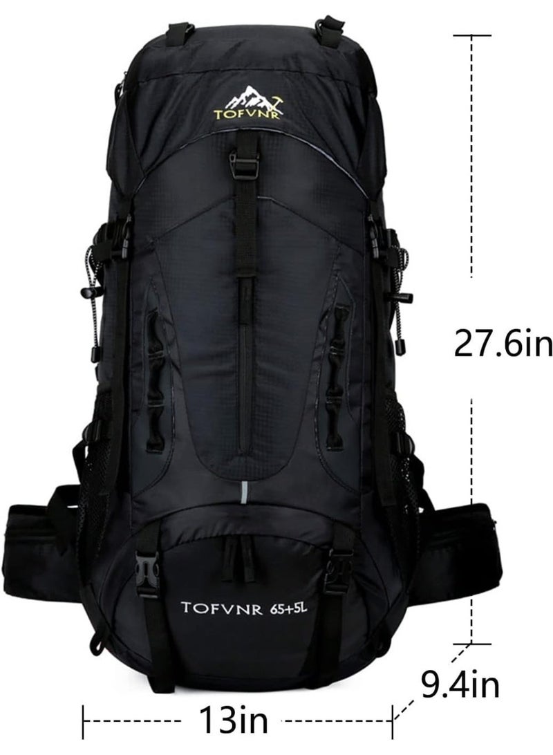 70L Large Camping Hiking Backpack , Lightweight Nylon Trekking Rucksack,For Men Women Outdoor Large Capacity Sports Mountaineering Backpack Climbing Travel Waterproof Daypack, Black - Image 2