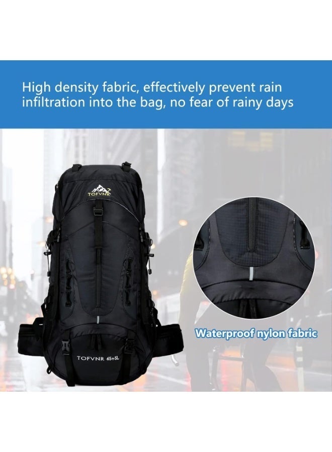 70L Large Camping Hiking Backpack , Lightweight Nylon Trekking Rucksack,For Men Women Outdoor Large Capacity Sports Mountaineering Backpack Climbing Travel Waterproof Daypack, Black - Image 3