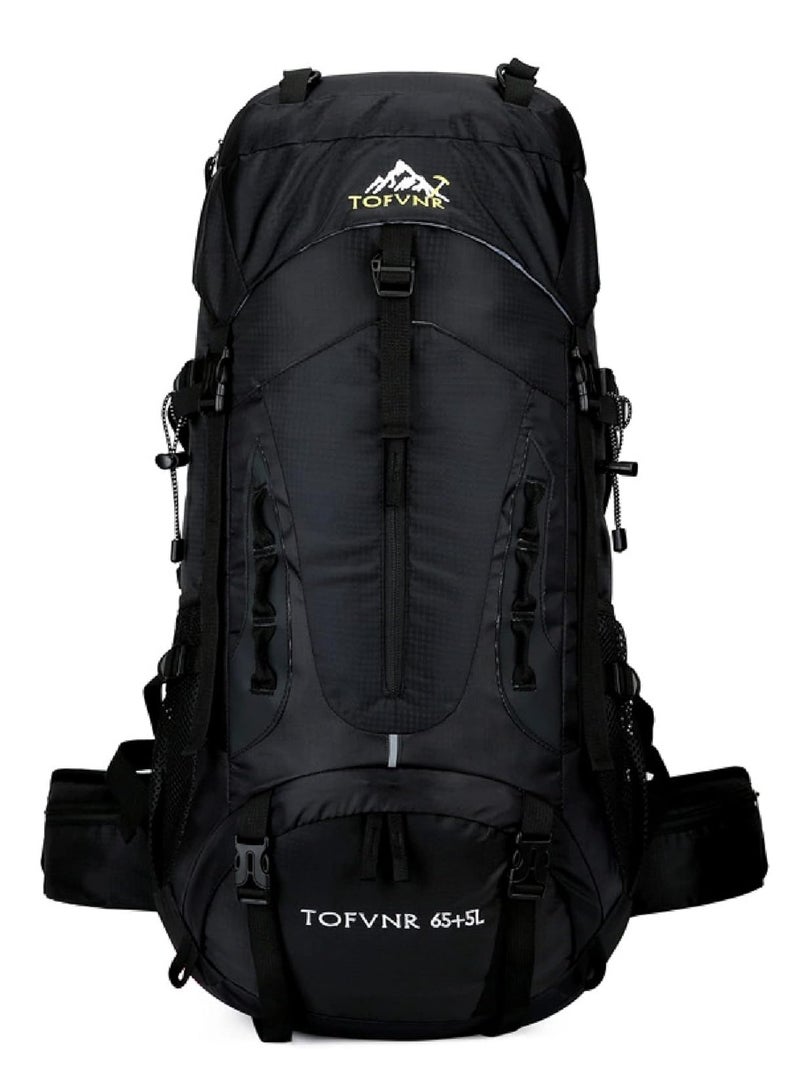 70L Large Camping Hiking Backpack , Lightweight Nylon Trekking Rucksack,For Men Women Outdoor Large Capacity Sports Mountaineering Backpack Climbing Travel Waterproof Daypack, Black - Image 1