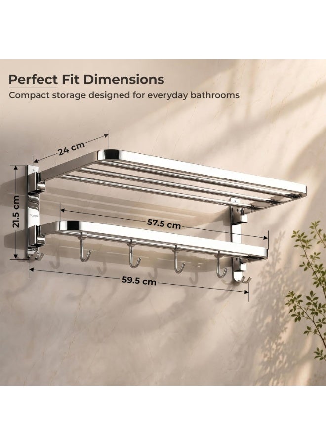 Plantex 304 Grade Stainless Steel Towel Hanger for Bathroom/Dual Folding Towel Rack/Towel Holder/Bathroom Accessories (24-Inch) Chrome - Image 3