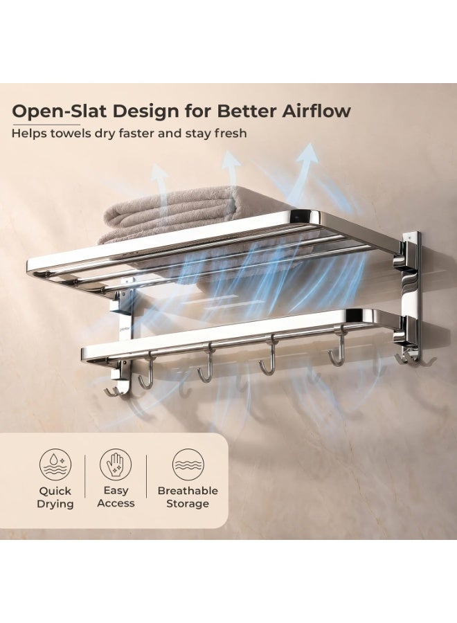 Plantex 304 Grade Stainless Steel Towel Hanger for Bathroom/Dual Folding Towel Rack/Towel Holder/Bathroom Accessories (24-Inch) Chrome - Image 2