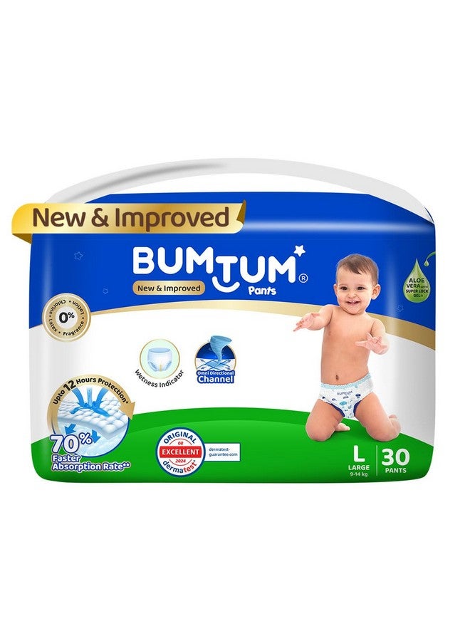 Bumtum Baby Diaper Pants, Large Size 30 Count, Double Layer Leakage Protection Infused With Aloe Vera, Cottony Soft High Absorb Technology (Pack of 1) - Image 1