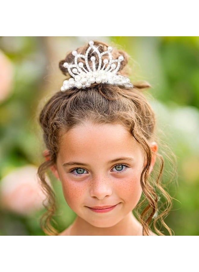 Pearl Crown Hair Ties for Girls, Rhinestone Tiaras Scrunchies, Crystal Elastic White Hair Accessories(Pack of 3) - Image 3