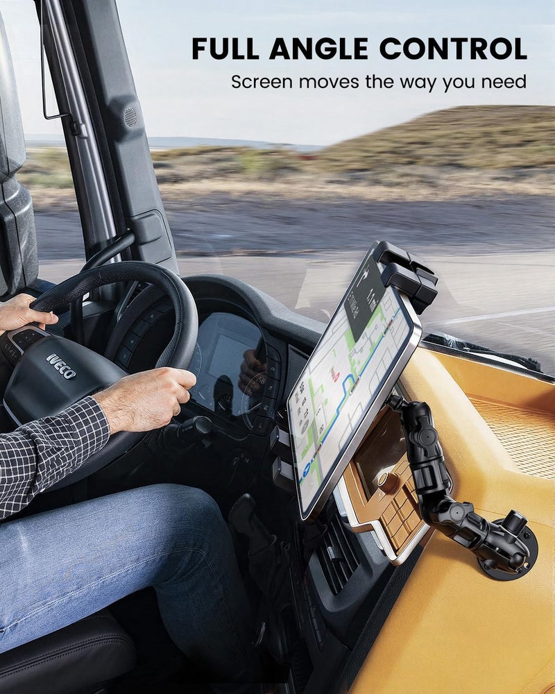 OHLPRO Heavy Duty Drill Base Tablet Mount for Truck Dashboard, 360Â° Rotating Adjustable Arm, iPad Car Holder Fits 5â€“17 Inch Tablets, Secure Rubber-Padded Clamp for Commercial Vehicles & Wall - Image 3