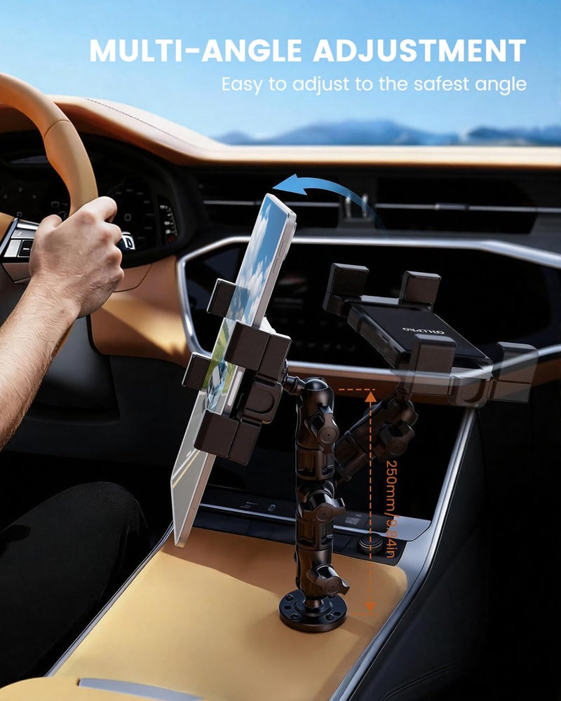 OHLPRO Heavy Duty Drill Base Tablet Mount for Truck Dashboard, 360Â° Rotating Adjustable Arm, iPad Car Holder Fits 5â€“17 Inch Tablets, Secure Rubber-Padded Clamp for Commercial Vehicles & Wall - Image 4