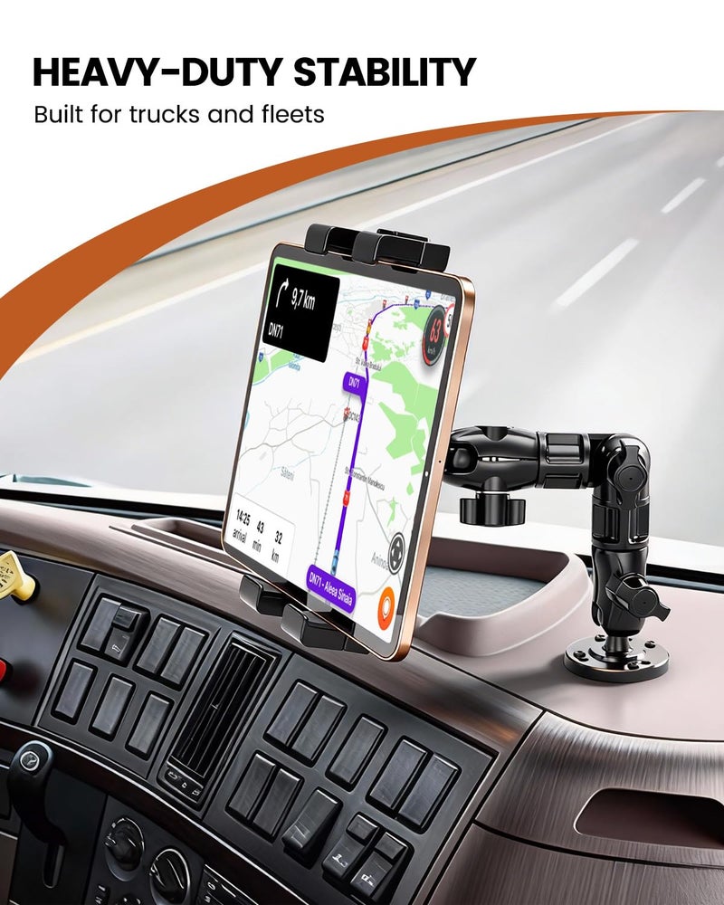 OHLPRO Heavy Duty Drill Base Tablet Mount for Truck Dashboard, 360Â° Rotating Adjustable Arm, iPad Car Holder Fits 5â€“17 Inch Tablets, Secure Rubber-Padded Clamp for Commercial Vehicles & Wall - Image 2