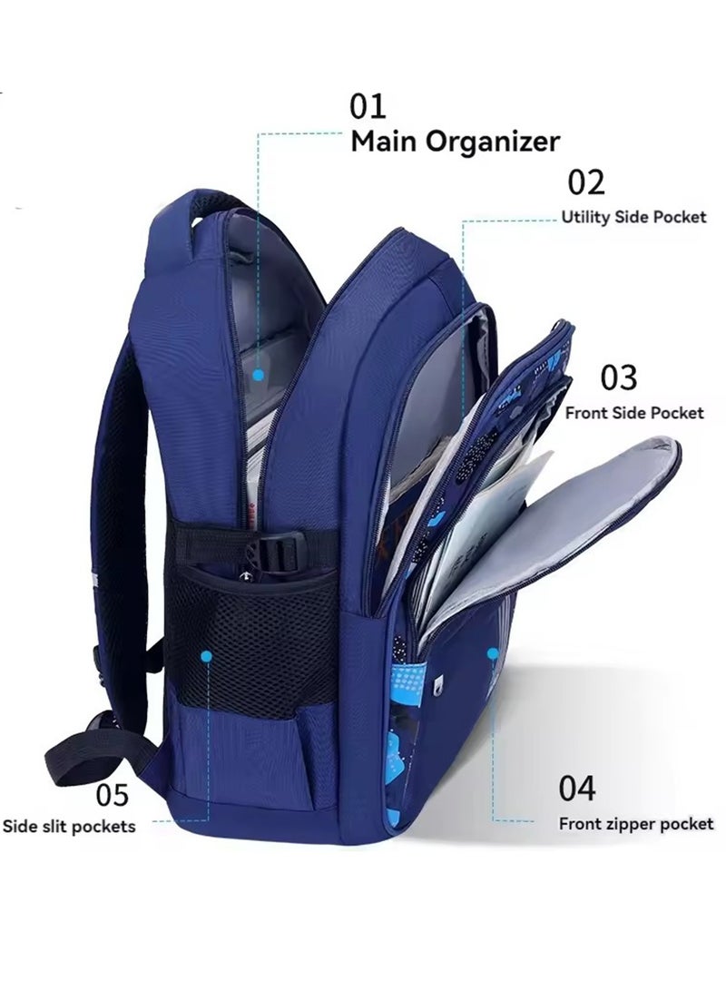 Camo Backpacks for Boys Middle School Elementary, Camouflage School Bags Bookbags Kids Back Packs for Teens Boys(Blue)  - Image 3