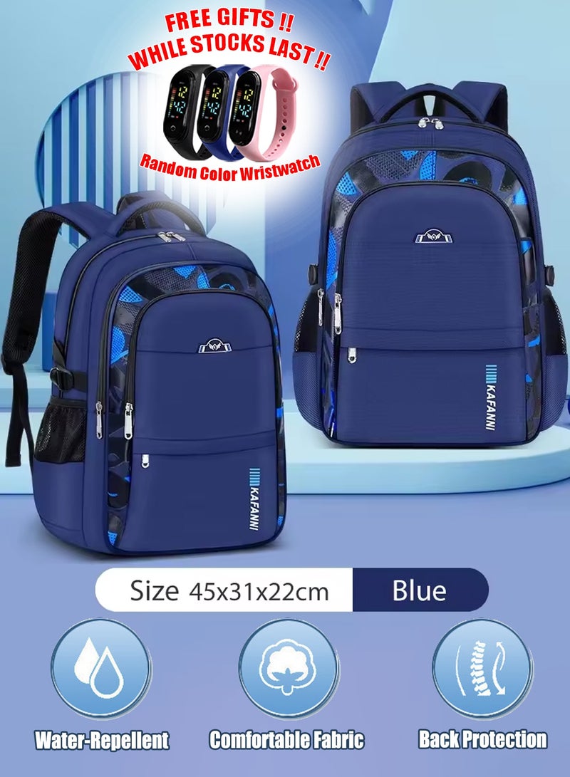 Camo Backpacks for Boys Middle School Elementary, Camouflage School Bags Bookbags Kids Back Packs for Teens Boys(Blue)  - Image 1