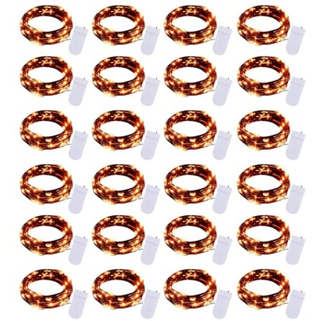 Brightown 24 Pack Fairy Lights Battery Operated Warm White LED String Lights, 7ft Flexible Copper Wire, Waterproof IP65, for Home Decor, Weddings, DIY Crafts
