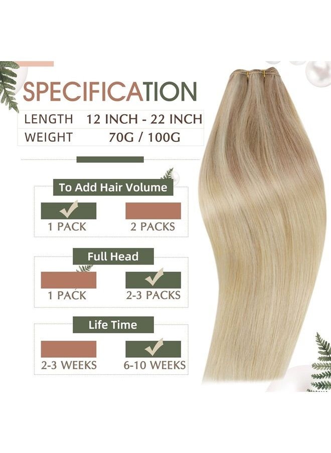 RUNATURE Weft Hair Extensions Blonde Hair Weft Extensions Real Human Hair 16 Inch 100g Balayage Ash Blonde Fading to Platinum Blonde Sew in Hair Extensions Remy Human Hair Straight Weft Extensions Ful  - Image 4