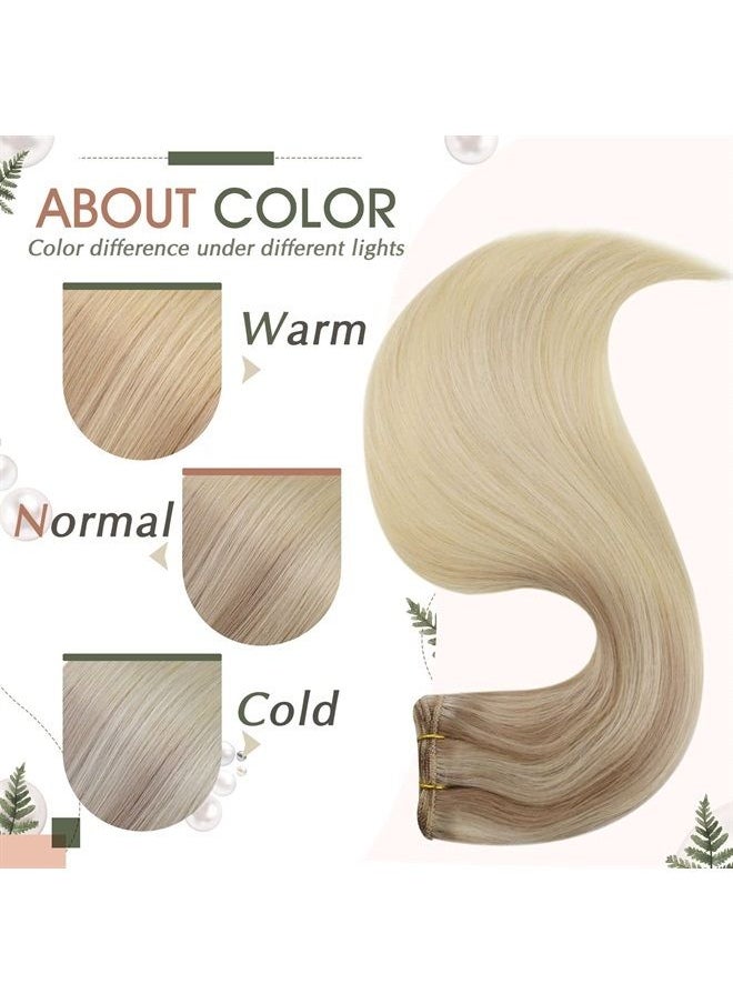 RUNATURE Weft Hair Extensions Blonde Hair Weft Extensions Real Human Hair 16 Inch 100g Balayage Ash Blonde Fading to Platinum Blonde Sew in Hair Extensions Remy Human Hair Straight Weft Extensions Ful  - Image 5