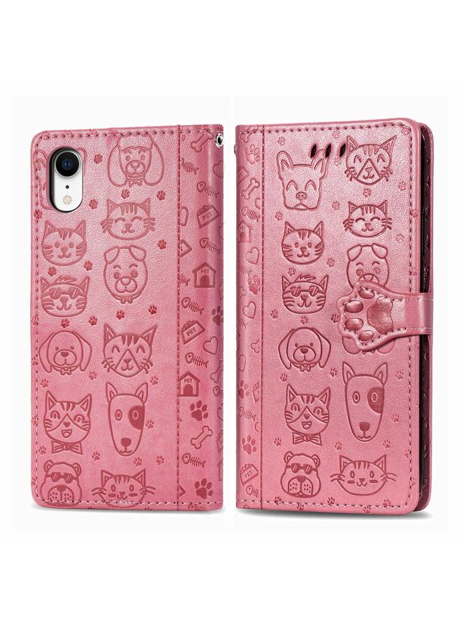 S-TOP Case For iPhone XR Cute Cat and Dog Embossed Horizontal Flip PU Leather Case with Holder / Card Slot / Wallet / Lanyard - Image 1