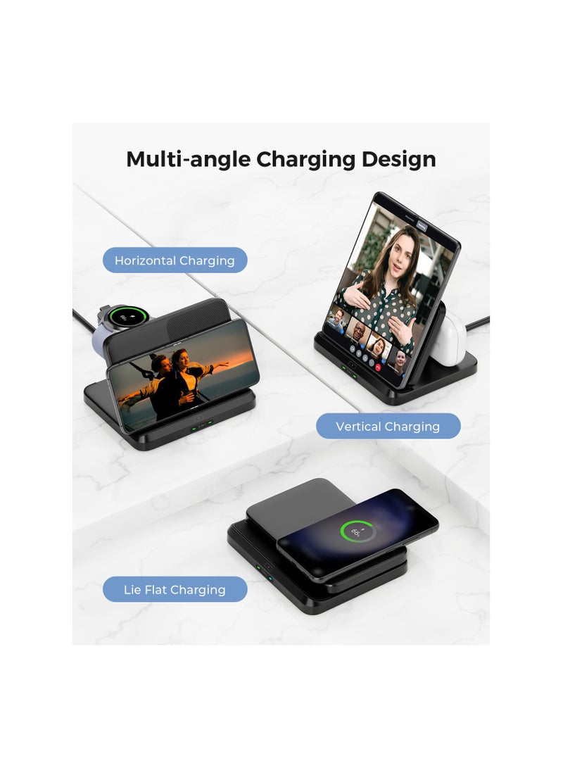 SOLARAE 3-in-1 Foldable Wireless Charging Station for Samsung Galaxy Z Fold 5/4/3, Z Flip 5/4/3, S23/S22/S21/S20, Note 20/10 Ultra, Watch 6/5/Pro/4/3/Active, Buds/2/Pro/Live - Fast Charger. - Image 3