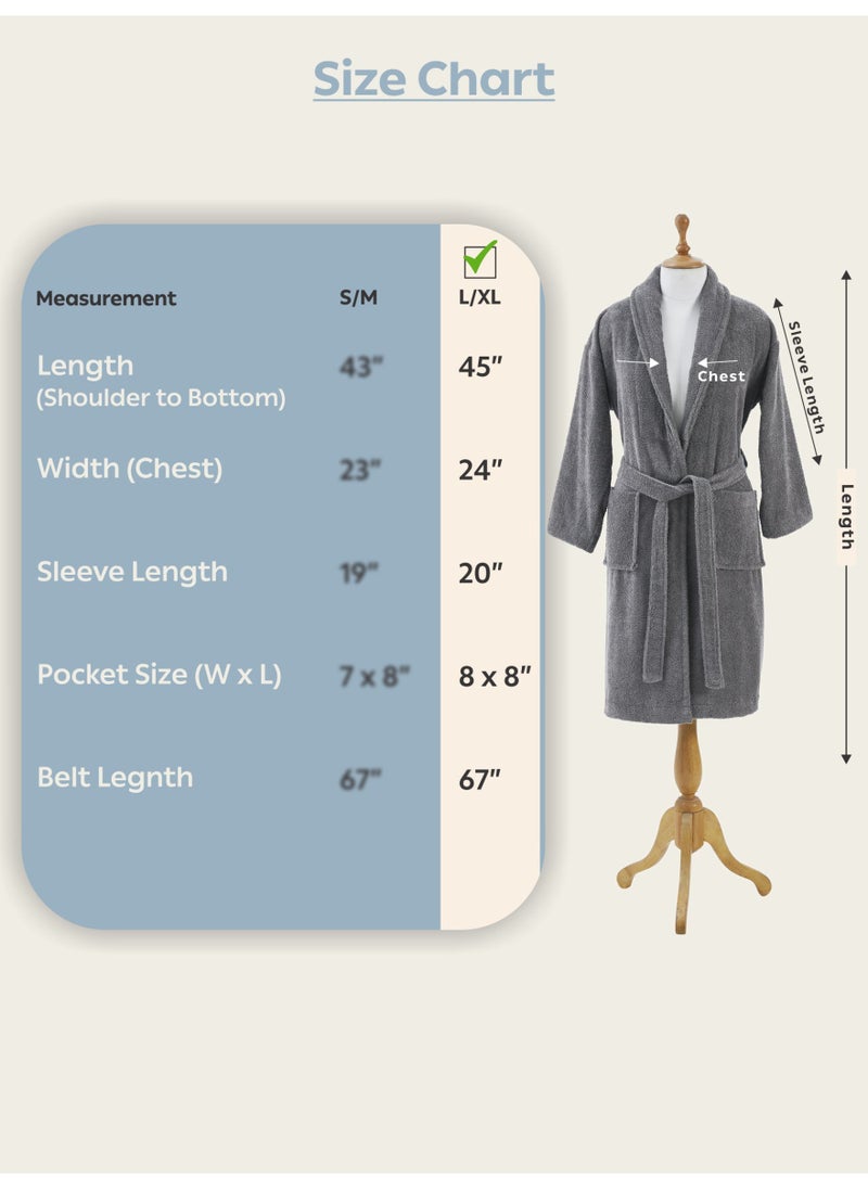 Donetella Unisex 100% Cotton Terry Bathrobe Large & Extra Large Size, 400 GSM, Luxurious & Absorbent, Ankle-Length with Shawl Collar & Pockets  - Image 3