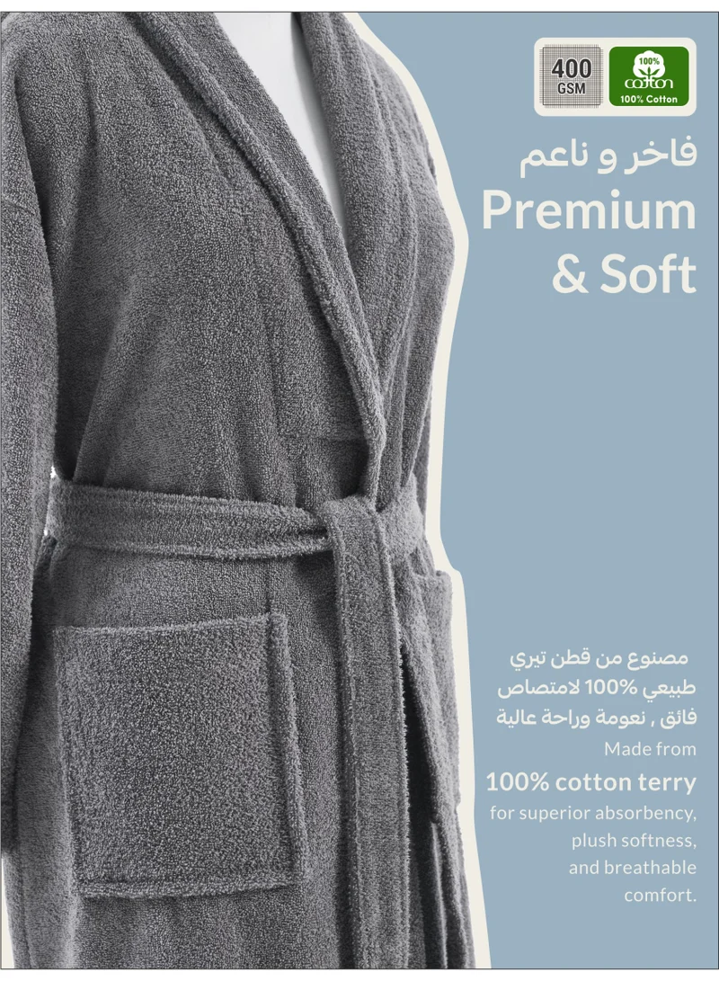 Donetella Unisex 100% Cotton Terry Bathrobe Large & Extra Large Size, 400 GSM, Luxurious & Absorbent, Ankle-Length with Shawl Collar & Pockets