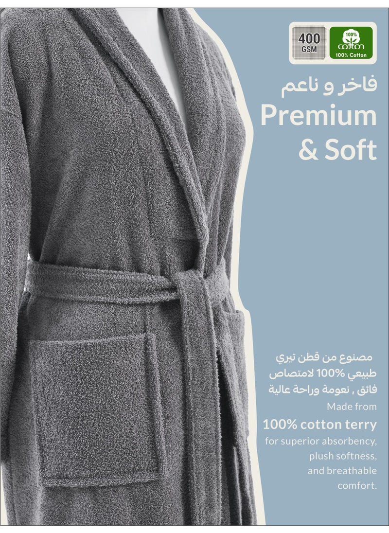 Donetella Unisex 100% Cotton Terry Bathrobe Large & Extra Large Size, 400 GSM, Luxurious & Absorbent, Ankle-Length with Shawl Collar & Pockets  - Image 4