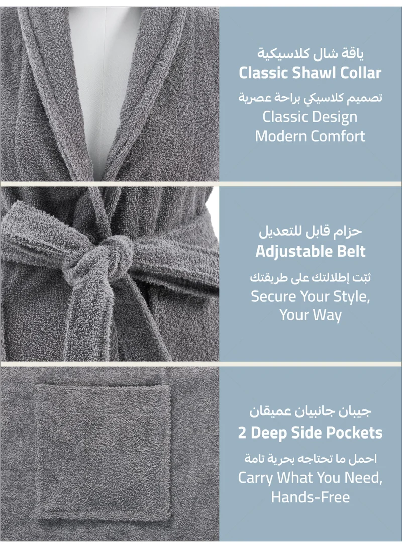 دوناتيلا روب حمام تيري قطني ناعم سريع الامتصاص (مقاس L/XL) رمادي غامق