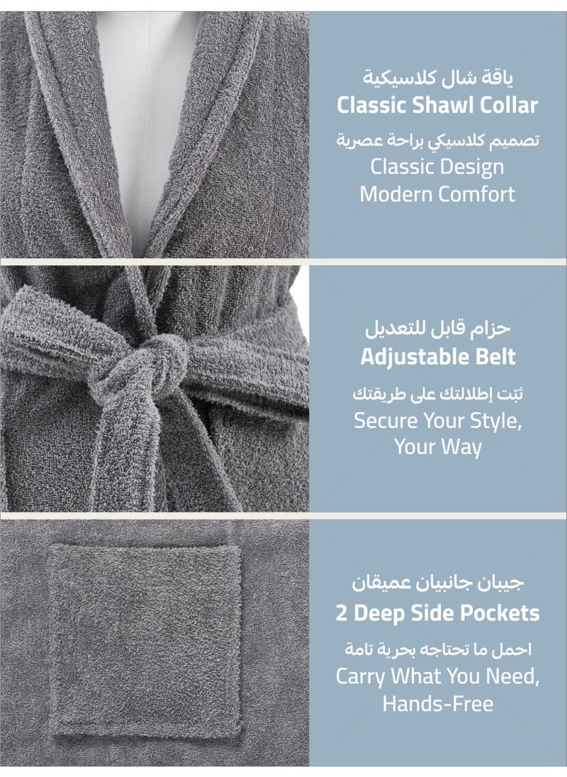 Donetella Unisex 100% Cotton Terry Bathrobe Large & Extra Large Size, 400 GSM, Luxurious & Absorbent, Ankle-Length with Shawl Collar & Pockets  - Image 2