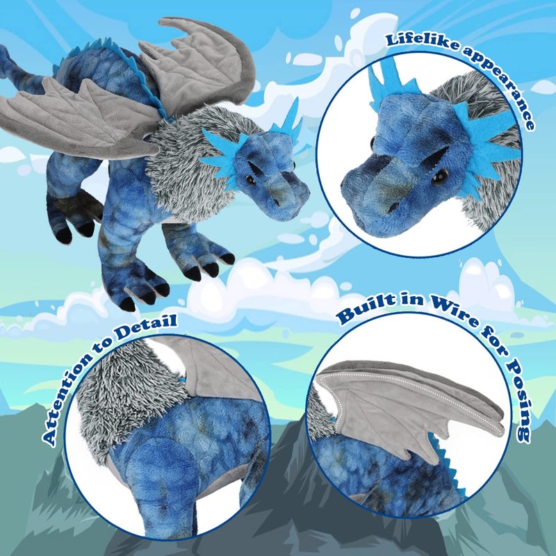 AULUDA Dragon Plush Toy, Frost Wyrm Stuffed Animal Throw Plushie Pillow Doll, Soft Blue Fluffy Friend Hugging Cushion - Present for Every Age & Occasion - Image 4