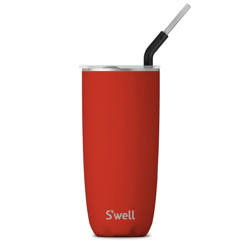 S'well Stainless Steel Tumbler with Straw and Slide-Open Lid, 24oz, Poppy Red, Triple Layered Vacuum Insulated Containers Keeps Drinks Cold for 18 Hours and Hot for 5, BPA Free - Image 1