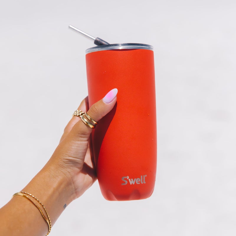 S'well Stainless Steel Tumbler with Straw and Slide-Open Lid, 24oz, Poppy Red, Triple Layered Vacuum Insulated Containers Keeps Drinks Cold for 18 Hours and Hot for 5, BPA Free - Image 5