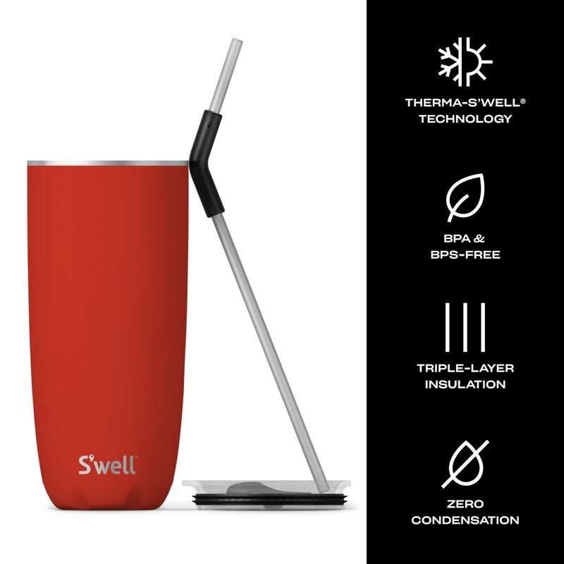 S'well Stainless Steel Tumbler with Straw and Slide-Open Lid, 24oz, Poppy Red, Triple Layered Vacuum Insulated Containers Keeps Drinks Cold for 18 Hours and Hot for 5, BPA Free - Image 3