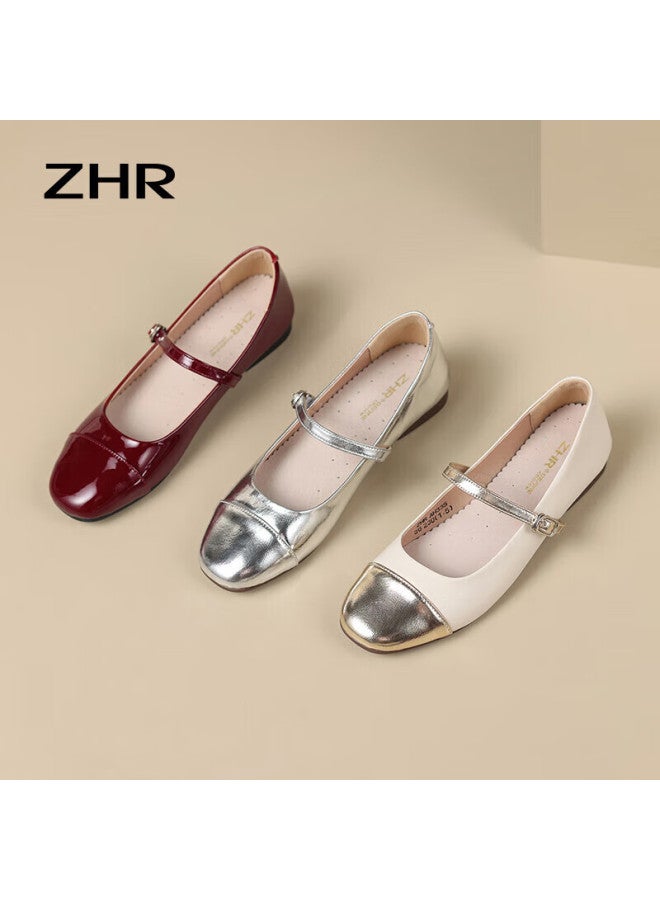 Zhr Women's Autumn Single Shoes Shallow Mouth Mary Jane Shoes Mirror One-word Buckle Women's Shoes Ah335 Silver 37 - Image 4