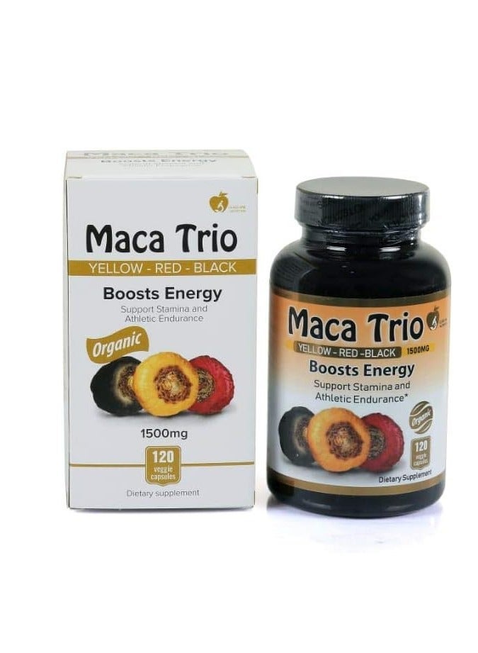 Maca Trio Organic Black, Red Root Capsules -1500Mg,120 Pieces