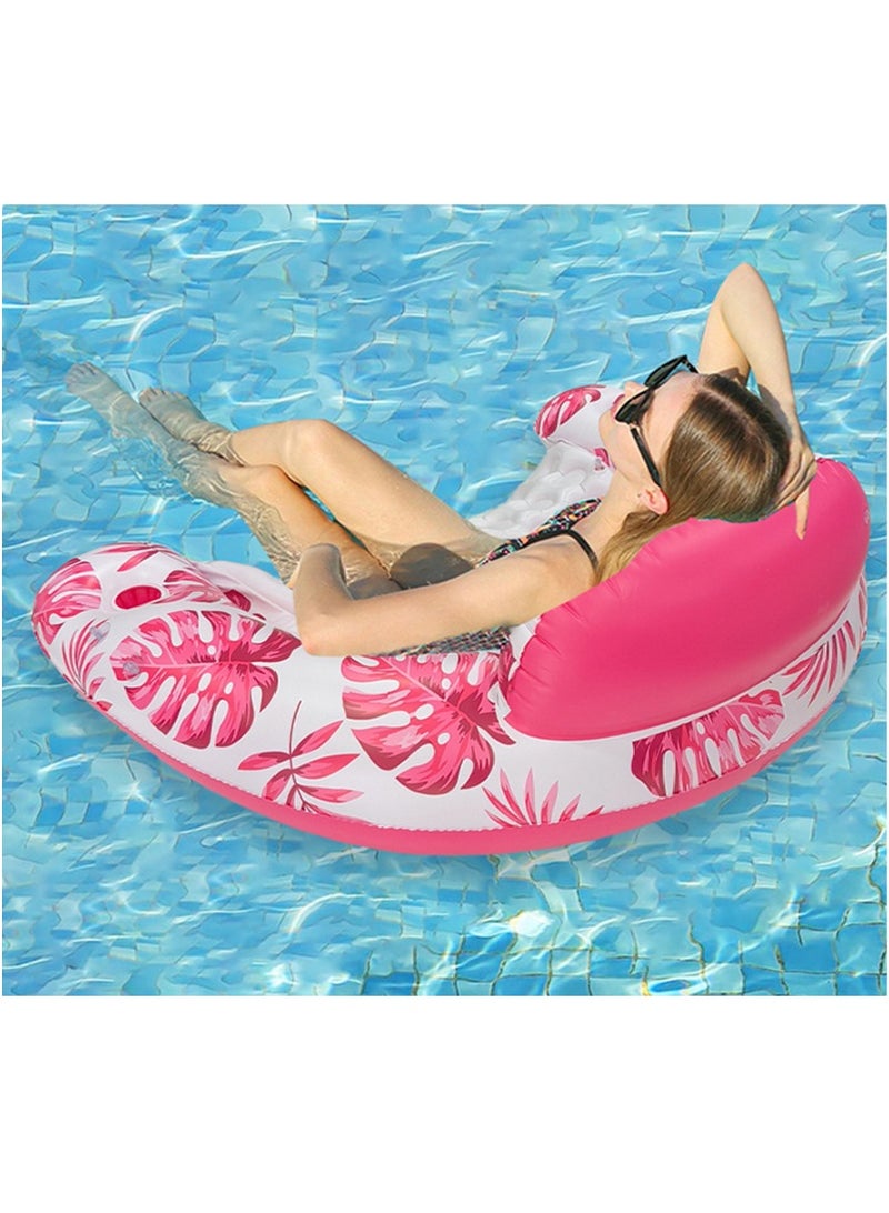 TAPIT PVC Inflatable Pool Float for Adults, Water Play Hammock with Detachable Sunshade Canopy, Leaf Printed Water Lounge Chair with Cup Holder, Portable Water Lounger Beach Lake Pool Party Family Use (Pink) - Image 4