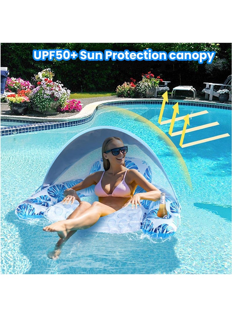 TAPIT PVC Inflatable Pool Float for Adults, Water Play Hammock with Detachable Sunshade Canopy, Leaf Printed Water Lounge Chair with Cup Holder, Portable Water Lounger Beach Lake Pool Party Family Use (Pink) - Image 5