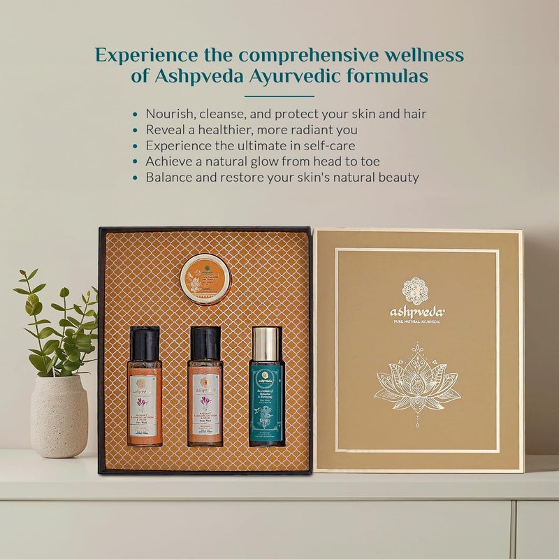 Ashpveda Luxury Ayurvedic Cleanse and Hydrate Gift Box Set for Women and Men Premium Luxury Gift Set Skin Hair Care Gifting Box with Face Wash Body Wash Bhringraj Shampoo and Spf 25 Day Cream - Image 4